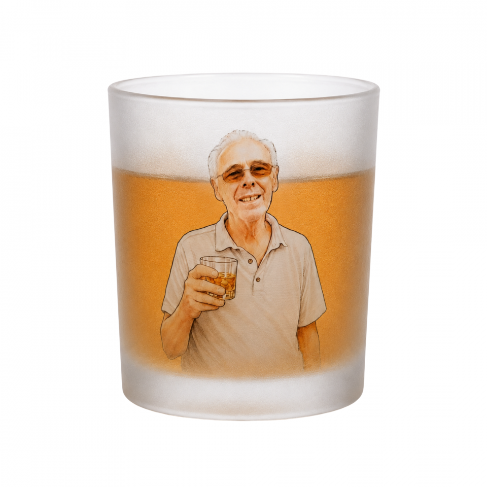 Personalised Whisky Glass Tumbler with your Cartoonify style Photo & Text