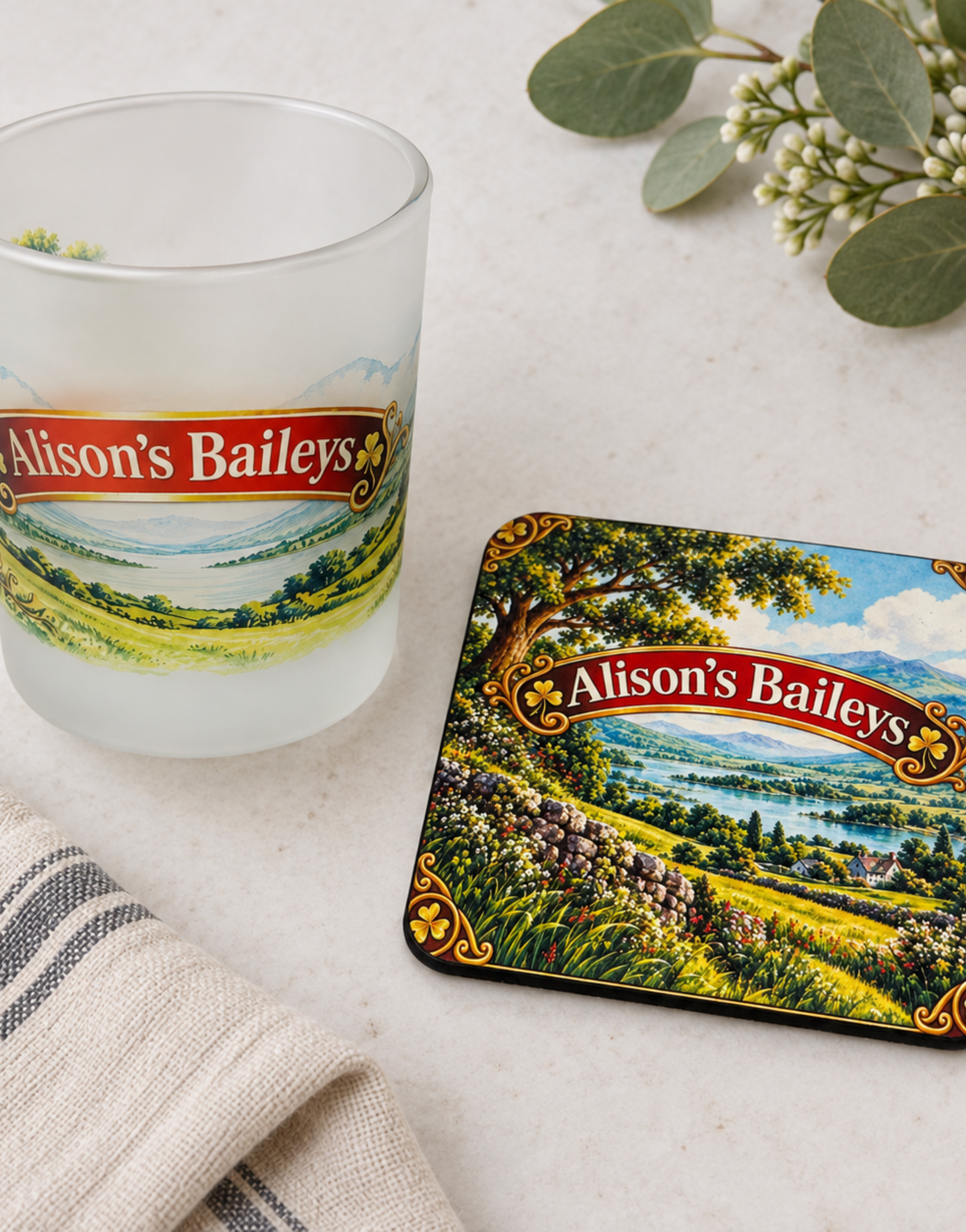 baileys shot glass and coaster