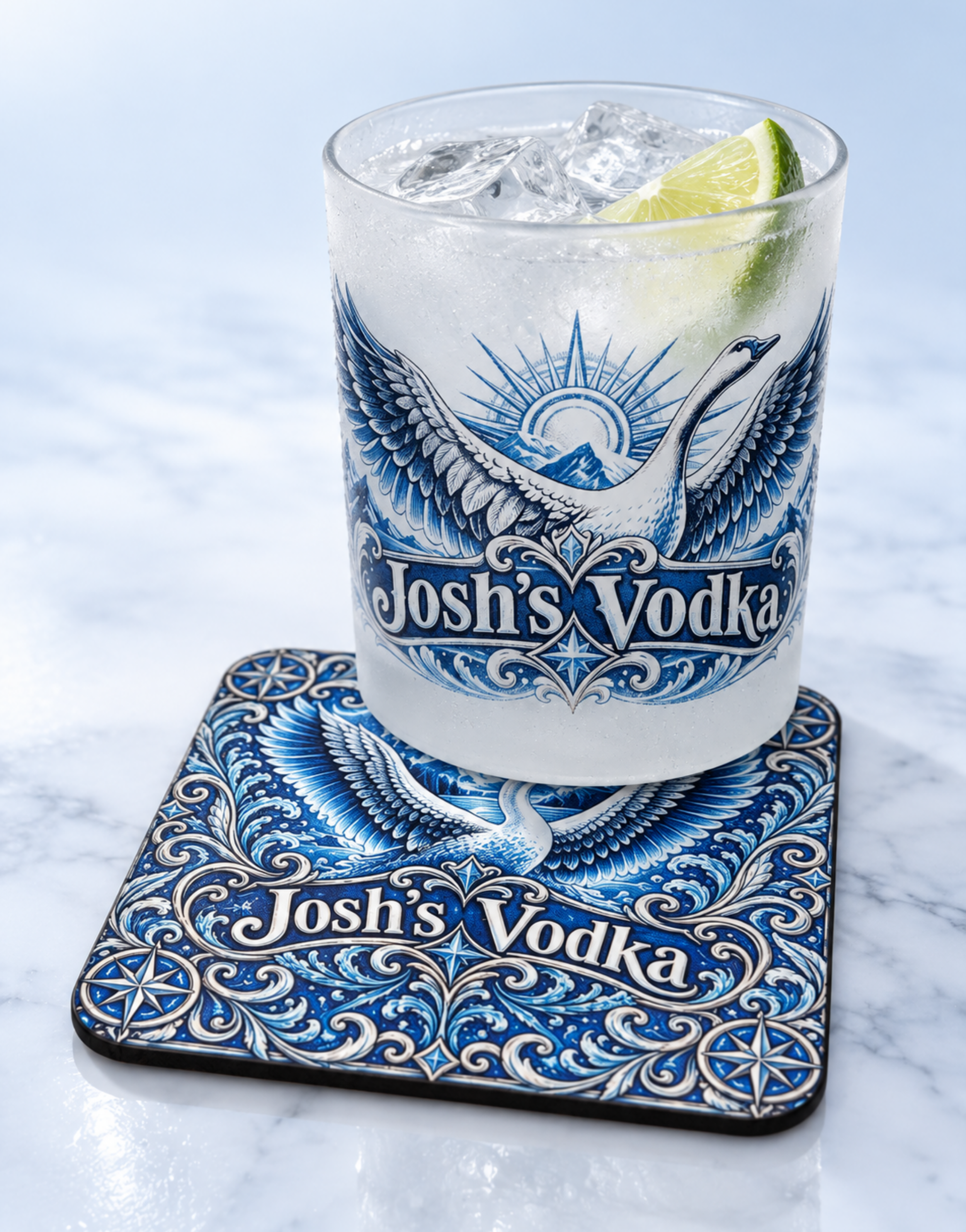 vodka shot glass and coaster